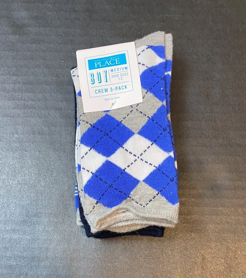 Paquete de 3 calcetines The Children's Place para niños argyle y rayas, medianos (1-2) Foto 1 de 3