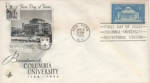 1029, 1954, Columbia University, First Day Cover, New York NY, Art Craft, Bicent - Picture 1 of 1
