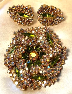 Juego de broches vintage de cristal iridiscente y marquesa oliva Marquesa de Marshall Field’s años 50 - Imagen 1 de 8