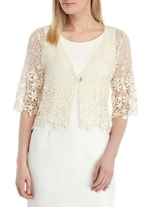 NEW Chris McLaughlin BEIGE COTTON CROCHET TOPPER SHRUG SIZE L - Picture 1 of 2