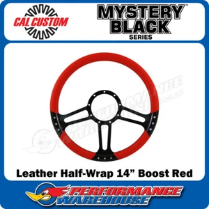 14" Billet Steering Wheel Red Half Wrap Anodised Black Spokes & Finger Notches - Bild 1 von 1