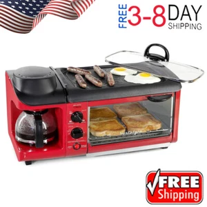 3-in-1 Breakfast Station Coffee Maker Non-Stick Griddle 4-Slice Toaster Oven New - Picture 1 of 7