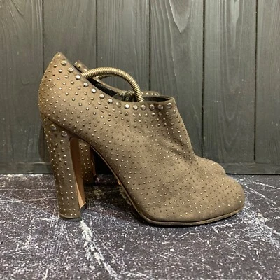 PRADA - Taupe Suede Studded Ankle Boots Heels Size 38.5 - Image 1 of 4