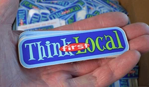 (1000) Bicycle Stickers, "Think Local First", UV, 5-color, removable, new - Picture 1 of 3