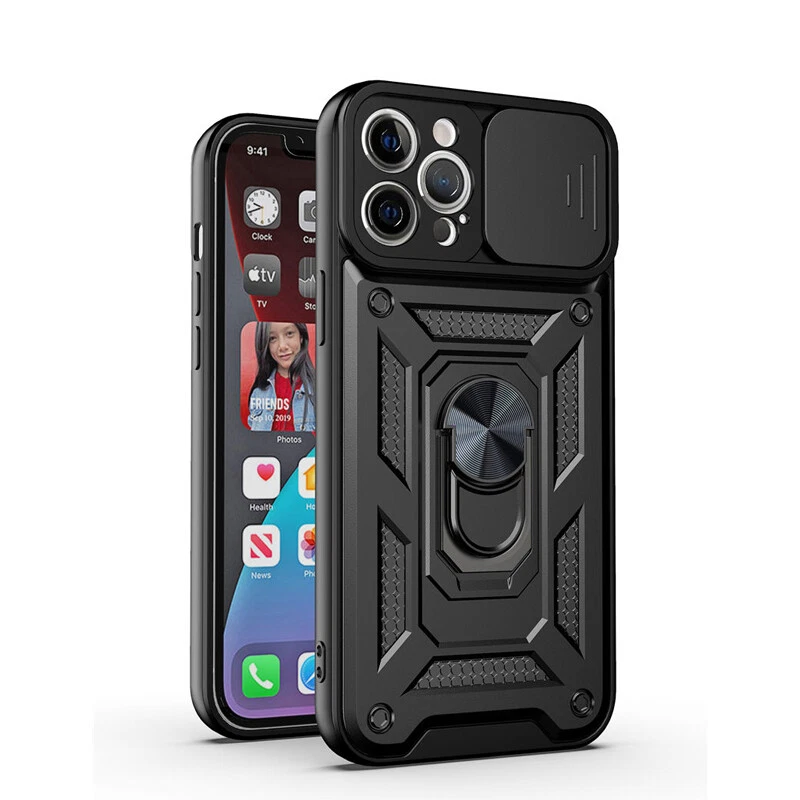 For iPhone 13 12 Pro Max 11 XS XR X 8 7 Camera Slide Shockproof Ring Case Cover - Image 1 of 4