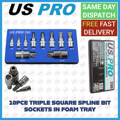 US PRO Tools 10pc Triple Square Spline Bit Sockets In Foam Tray 3388 - Image 1 of 4