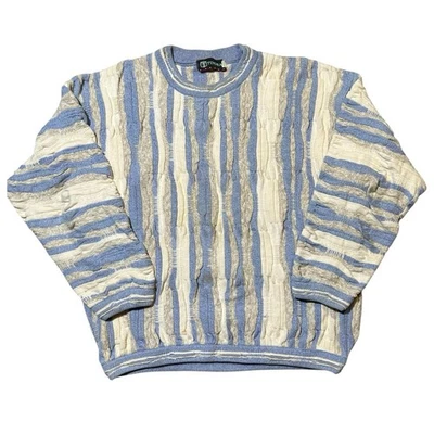 VTG Tundra Canada 3D Coogi Style Sweater Men’s XL 90s Textured Blue White READ - Image 1 of 4