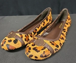 Zapatos planos de ballet LAUREN RALPH LAUREN pelo de pony estampado de leopardo logotipo RLL talla 8,5 - Imagen 1 de 6
