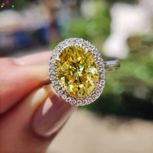 1.5Ct Oval Cut Lab Created Citrine Wedding Ring 14K White Gold Plated Silver - Picture 1 of 5