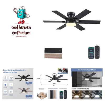 46" Low Profile Ceiling Fans with Lights and Remote,Black Outdoor Ceiling Fan... - Image 1 of 4