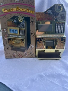 Vntg Target Video Poker GOLDEN SAVINGS BANK Slot Machine w/ Clock in Box - WORKS - Picture 1 of 13