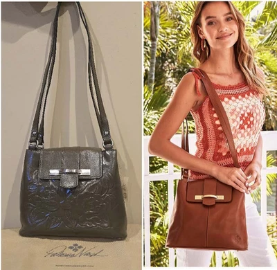 NWT Patricia Nash Larone ROSE TOOLED MUSHROOM BROWN GREEN Leather Shoulder Bag - Image 1 of 4
