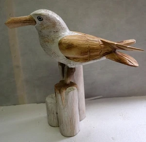 Sculpture Of Seagull Wooden Mens CM 22x17x51 Seagull Painting - Picture 1 of 6