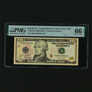 2017A Federal Reserve Note New York 10 Dollars Fr#2045-B PMG 66 EPQ Gem UNC - Picture 1 of 4
