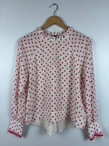 ME+EM Seidenbluse Langarm gepunktet weiß rosa Größe UK 12 / US 8 - Bild 1 von 10