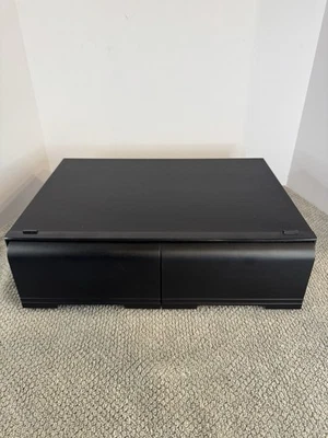 Caja de almacenamiento de cinta de casete vintage de madera negra sintética con 2 cajones para 18 VHS Foto 1 de 4