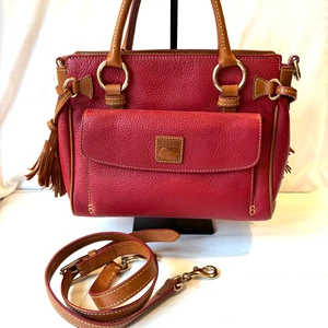 Dooney Bourke Red Pebble Grain Front Pocket Double Tassel Satchel Crossbody - Picture 1 of 19