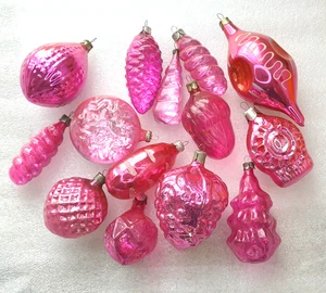 14 Vintage Christmas Silver Glass Ornaments Tree USSR Xmas Antique Decorations - Picture 1 of 5