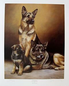 NIGEL HEMMING GERMAN SHEPHERD DOGS Hand Signed Limited Edition Lithograph Art