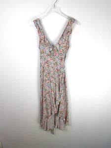 SALTWATER LUXE Wickelkleid M Ivory Cheetah Tropical Floral Rüschen Sommer Leicht - Bild 1 von 11