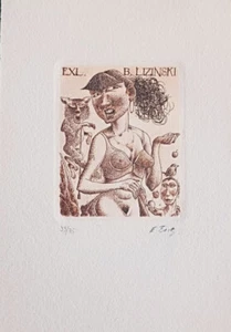 Exlibris - ERHARD BEITZ - For B. Lizinski - Erotic Fox and Woman - Signed - Imagen 1 de 1