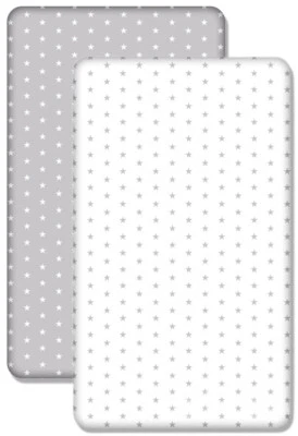 BABY 2PACK FITTED COT SHEET 100% COTTON 120X60 Small white stars/Small grey star - Image 1 of 3