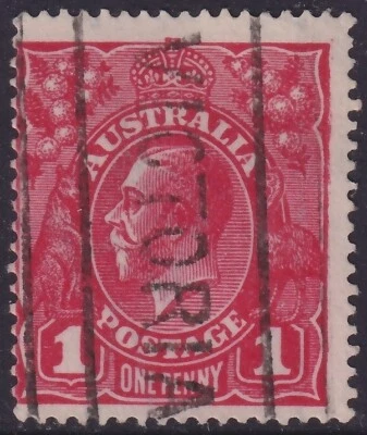 AUST KGV 1d RED SINGLE Wk. **DAMAGED RIGHT FRAME**. USED. (K565) - image 1 of 2