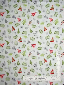 Winter Gnomes Christmas Tree Snow Cotton Fabric #67575 Wilmington By The Yard - Picture 1 of 1
