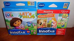 Lot 2 VTECH INNOTAB GAME CARTRIDGES Dora Lets Help & Reading Classic Stories 3-6 - Picture 1 of 2