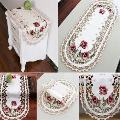Oval Vintage Embroidered Lace Tablecloth Floral Table Cloth/Mat Decor Runner - Image 1 of 4