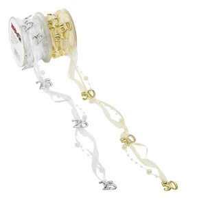 5 mtr. Schleifenband creme/gold Goldhochzeit mit Zahl 50 Deko Hochzeit Karten - Bild 1 von 1