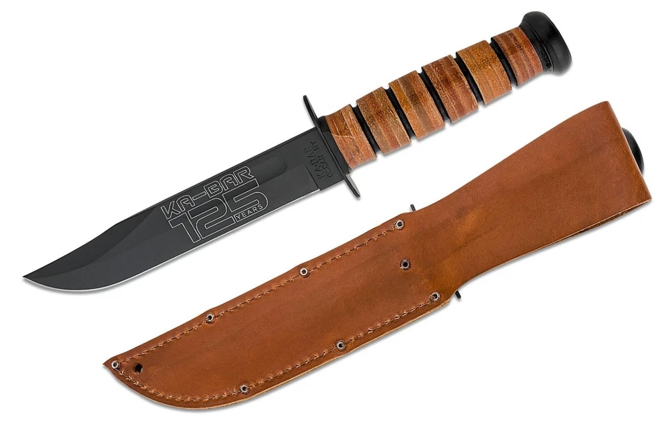 Ka-Bar Fixed Knife 7" 1095 Crow-Van Carbon Steel Blade Leather Handle - 9227