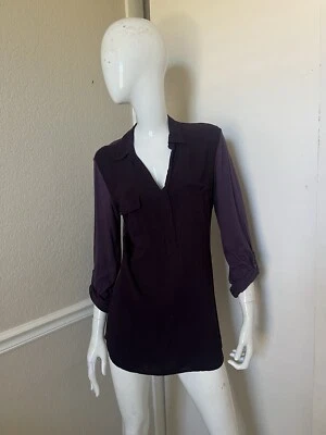 SPLENDID Plum Aubergine Oxblood Rayon Collared Contrast Pullover Shirt Sz M - Image 1 of 4