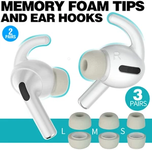 AirPods Pro 2 Gray Memory Foam Covers Tips & Ear Hooks for Size S,M,L + 6 Hooks - Picture 1 of 7