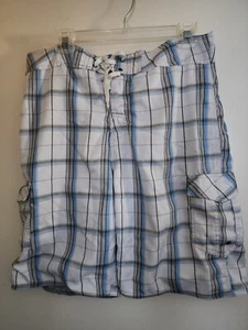Pantalones Cortos Burnside 34 Para Hombre A Cuadros Blanco, Gris, Azul Skate Surf Informal - Imagen 1 de 4