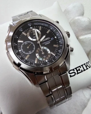 Seiko Chronograph Quartz 42mm Black Dial Steel Men's Watch SNDC37 - Image 1 of 4