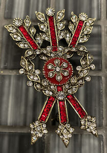 Heidi Daus Clear Crystal Red Triple Arrow Heart Snowflake Brooch Pin With Box NR