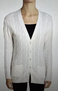 Ralph Lauren Black Label Sz M Ivory Cashmere V-Neck Cardigan Sweater Cable-Knit - Picture 1 of 5