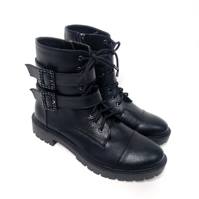 Botas de combate Jessica Simpson para mujer talla 8,5 M negras imitación cuero hebilla cuentas Foto 1 de 4