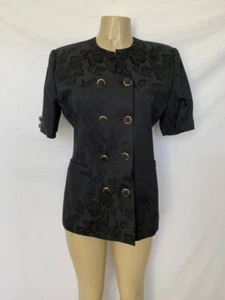 Vintage EXECUTIVE COLLECTION Size 8 Black Floral Print Double Breasted Blazer - Picture 1 of 8