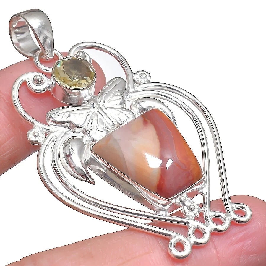 Mookaite & Lemon Quartz Gemstone 925 Sterling Silver Jewelry Pendant Size 2.2" - Image 1 of 1