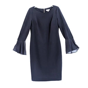 Calvin Klein Etuikleid dunkelblau Größe 12 Chiffon 3/4 Glockenärmel - Bild 1 von 17