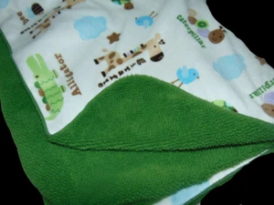 Circo Alligator Caterpillar Giraffe Turtle White Green Sherpa Baby Blanket - Picture 1 of 5
