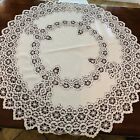 Vintage Linen Round Tablecloth With intricate Bobbin Lace edges & Embroidery