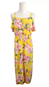 Justice Long Yellow Spring Cruise Flower Maxi dress Off Shoulder Ruffle Size 16 - Picture 1 of 4