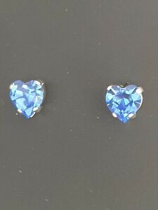 Gorgeous Heart Stud Earrings Made  with Swarovski Sapphire. Made in UK 