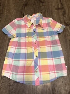 Tommy Bahama Plaid Shirt Sz 7 Small Short Sleeve 100% Cotton Blue Red Yellow - Picture 1 of 4