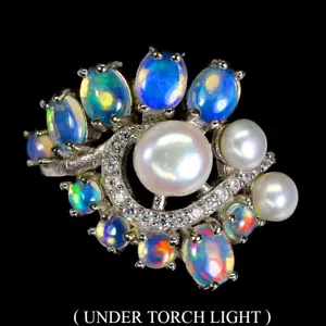 Sommer 925 Silberring Oval Feuer Opal Perle Natürlicher Edelstein Schmuck - Bild 1 von 10