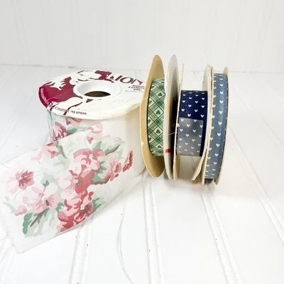Vintage Heart Fabric Ribbon 100% Cotton Patchwok, Pink Floral, 4 rolls - Image 1 of 4