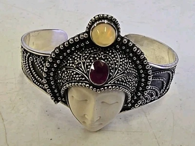 Bali Princess Goddess Ruby Ethiopian Opal Sterling Silver Cuff Bracelet - READ - Image 1 of 4